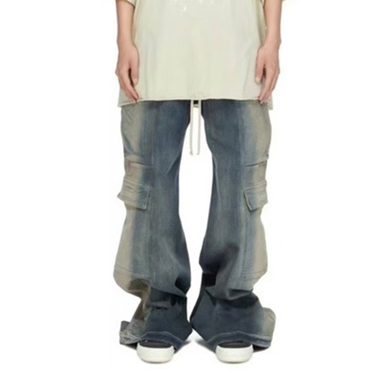 Rick Owens Men's And Women's Seasonal Retro Distressed Gradient Washed Wide Leg Workwear Denim Pants Ngvp #8322