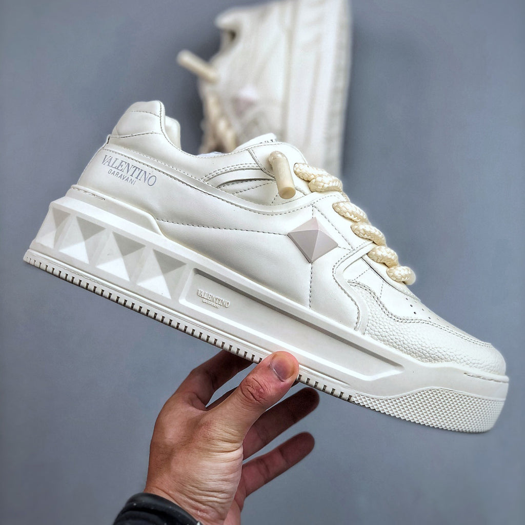 Valentino ONE STUD  Men's And Women's Spring/fall Fashion Casual Round Toe Lace Up Flat Low Top Leather Thick Laced Sneakers Shoes #79276