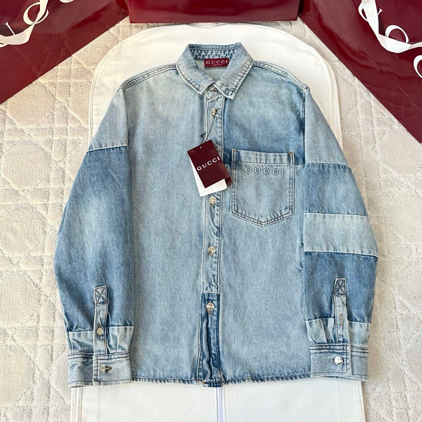 Gucci Men's Spring/Autumn Fashionable Washed Color Letter Logo Embossed Denim Shirt Jacket #78161