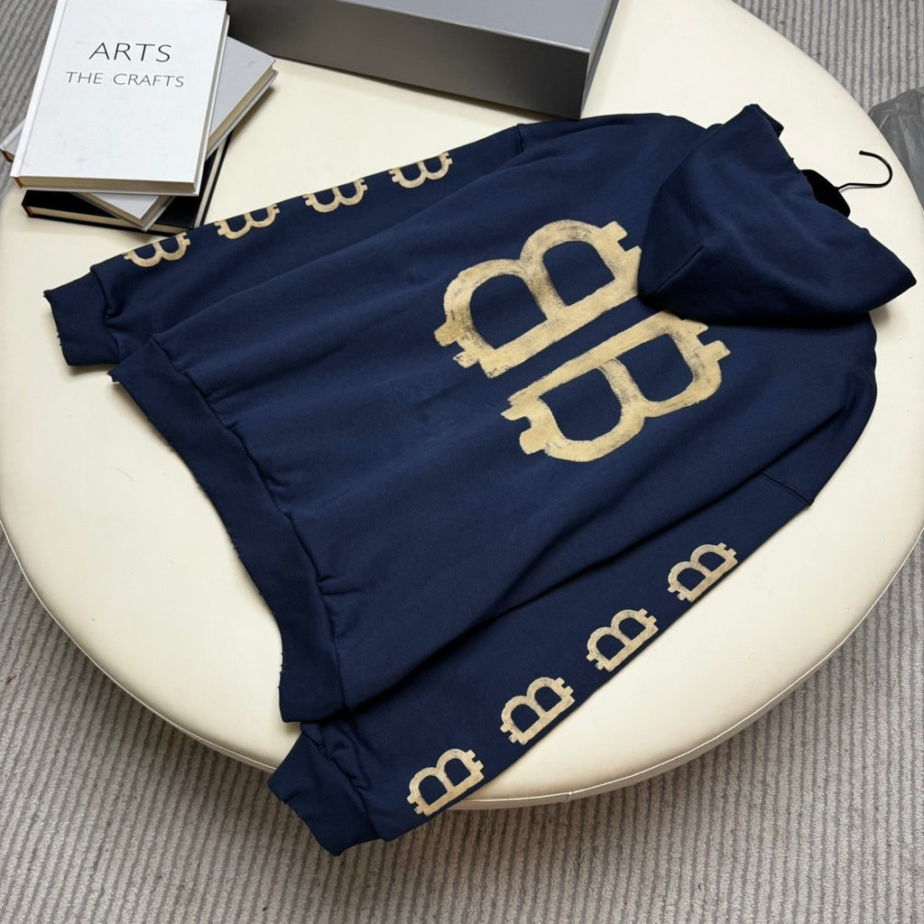 Balenciaga Men's Spring And Autumn Bitcoin Printed Logo Hooded Sweatshirt Fashion High Street Trend Long Sleeve Top Pullover Hoodies #73136