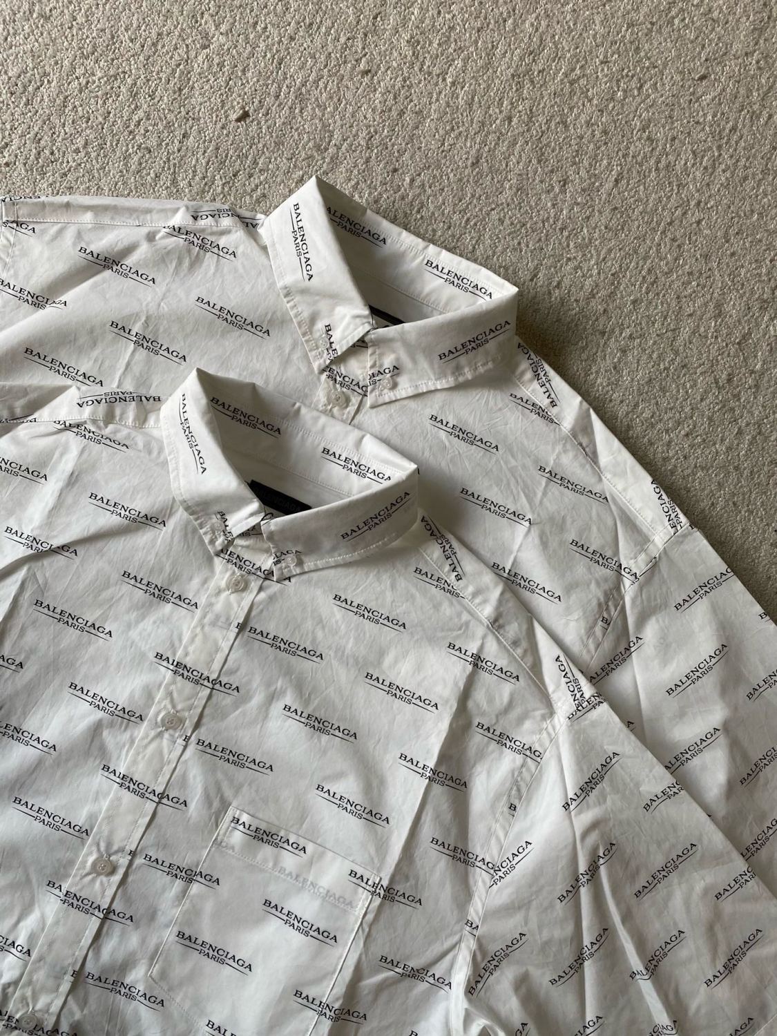 Balenciaga Men's Summer Solid Color Letter Print Single Breasted Short Sleeve Shirt #76361