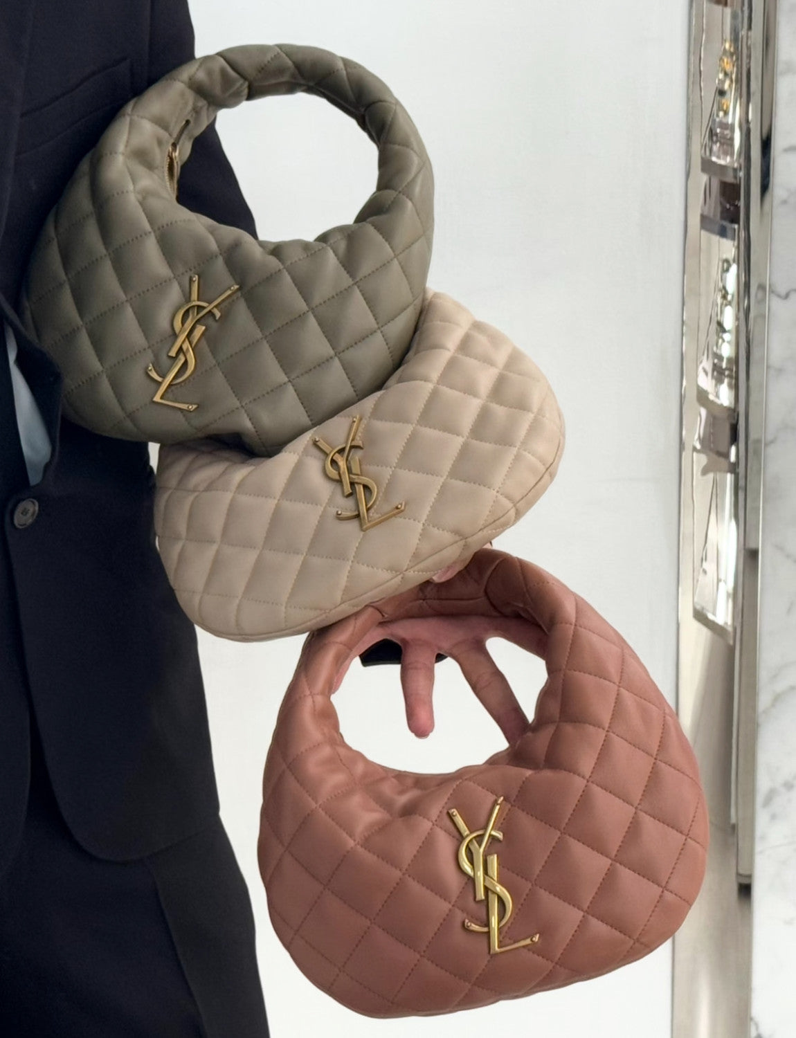 Saint Laurent ICARINO Quilted Nappa Leather Handbag ROSÉ Same Style Half-Moon Bag #332811