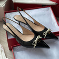 Valentino Bepointy Slingback Pump In Patent Leather And Kidskin Bow V-mark Shoes Fashionable Elegant Exquisite Luxurious Small High Heels 4cm 8cm Ngvp #2246