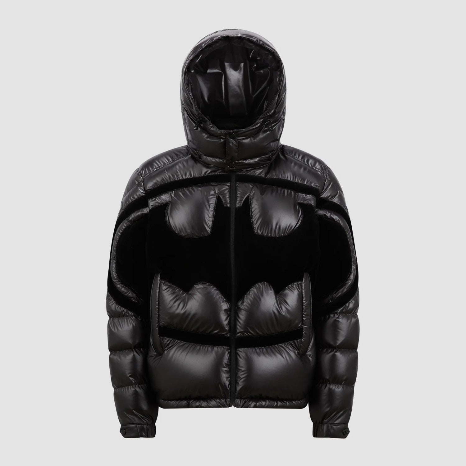 Moncler Men's Fall/Winter Batman Logo Adjustable Cuffs Hooded Single Breasted Long Sleeve Puffer Down Jacket #73741