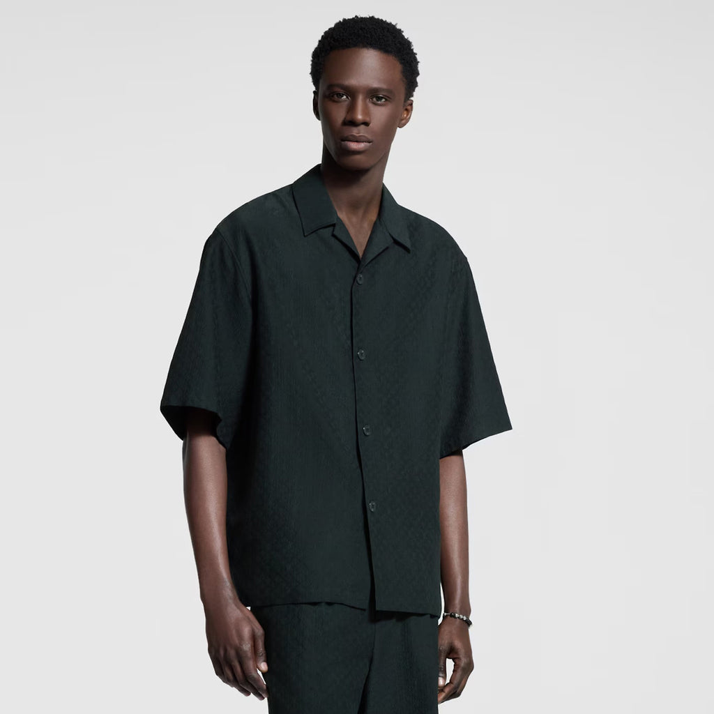 Louis Vuitton Men's Summer Solid Color Embroidered Full Print Silk Blend Single Breasted V-neck Short Sleeved Shirt #77565