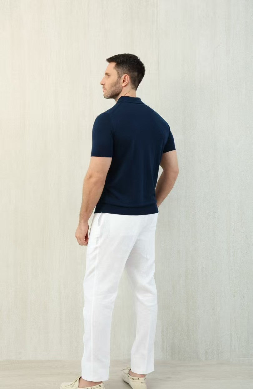 Loro Piana Men's Summer Solid Color Half Zip Straight Short Sleeve Polo Shirt Ngvp #1555