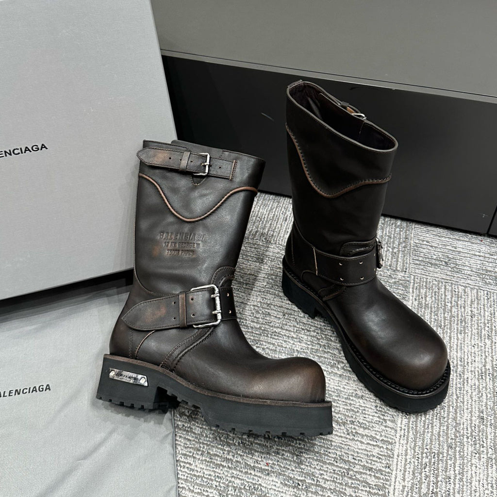 Balenciaga Women's Four Seasons Solid Color Grained Cowhide Tall Martin Boots Shoes #76679