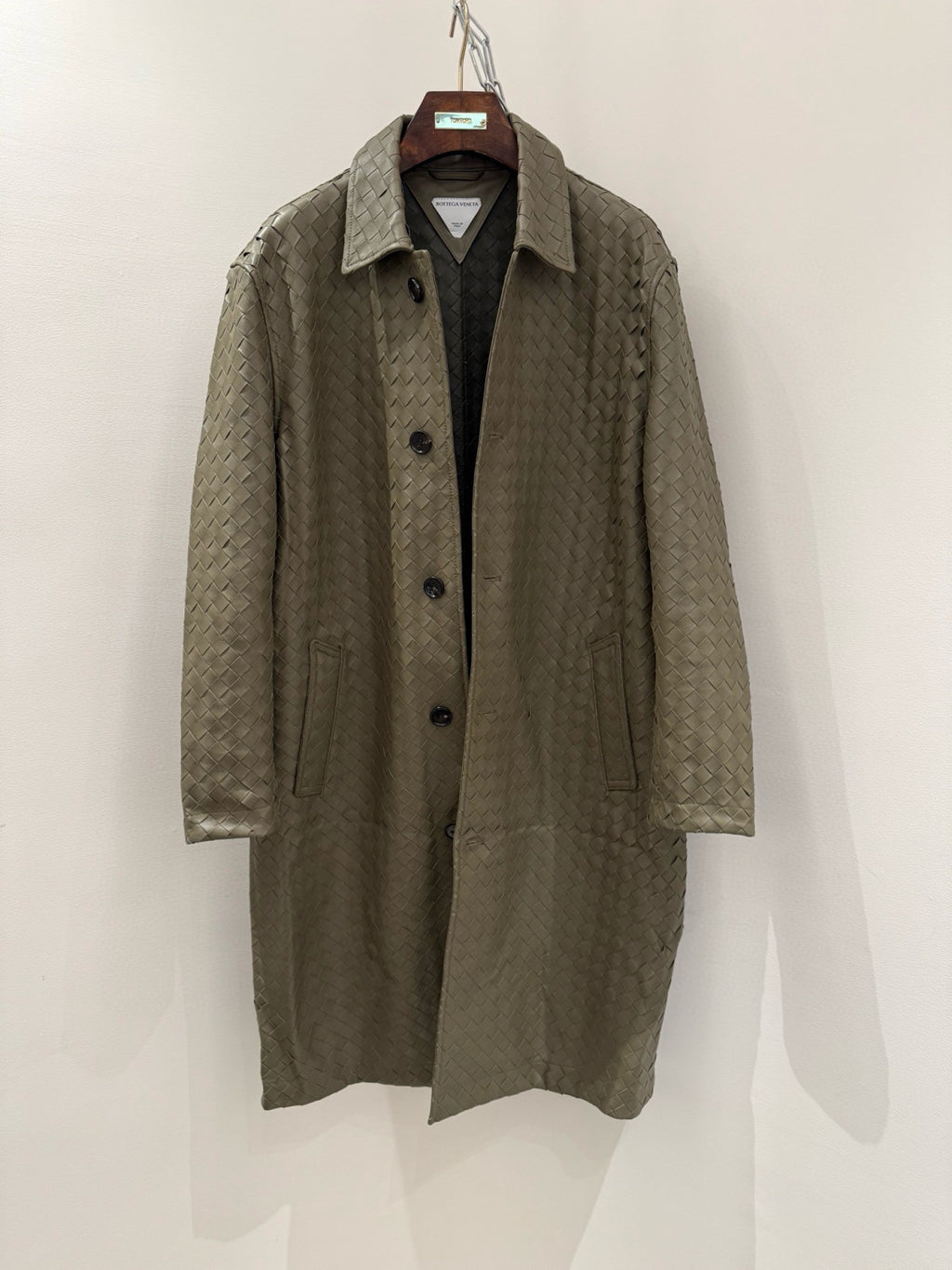 Bottega Veneta Men's And Women's  Spring/Fall Fashion Casual Leather Hand Woven Collar Single Breasted Mid-Length Trench Coat Jacket #78931