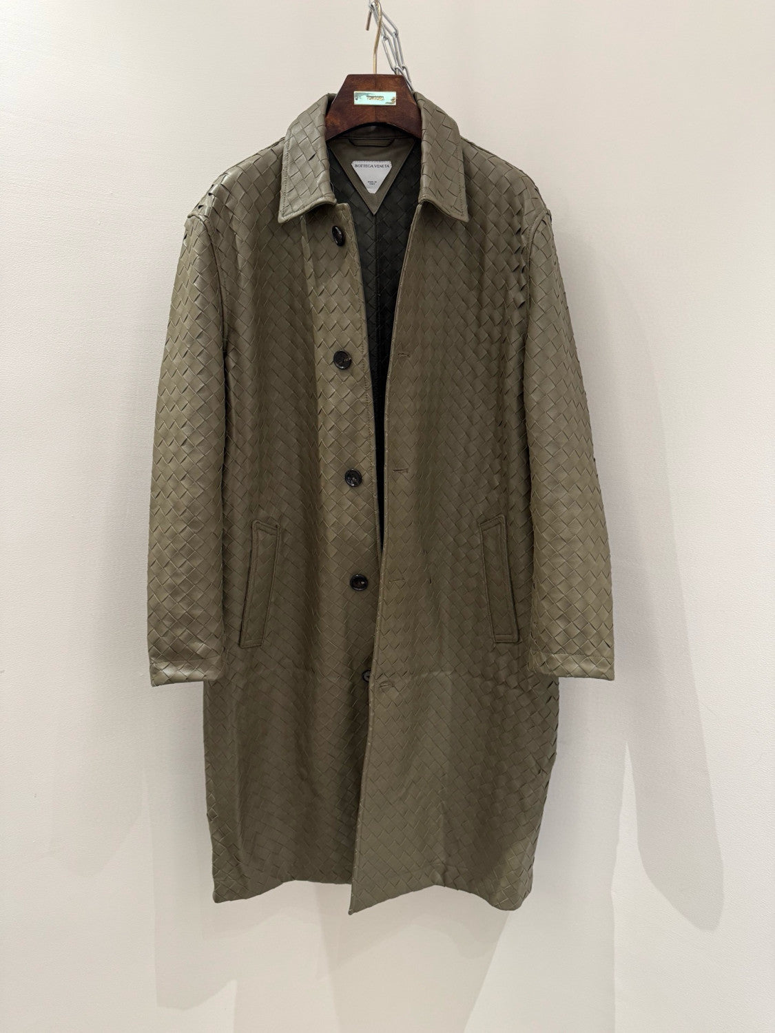 Bottega Veneta Men's And Women's  Spring/Fall Fashion Casual Leather Hand Woven Collar Single Breasted Mid-Length Trench Coat Jacket #78931