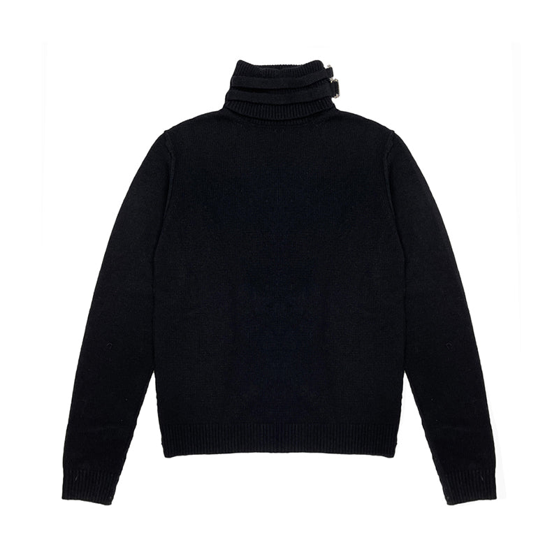 Raf Simons Men's Women's Autumn And Winter Slim Knit High Neckline Tie Buckle Casual Solid Color Long Sleeve Sweater Ngvp #1665