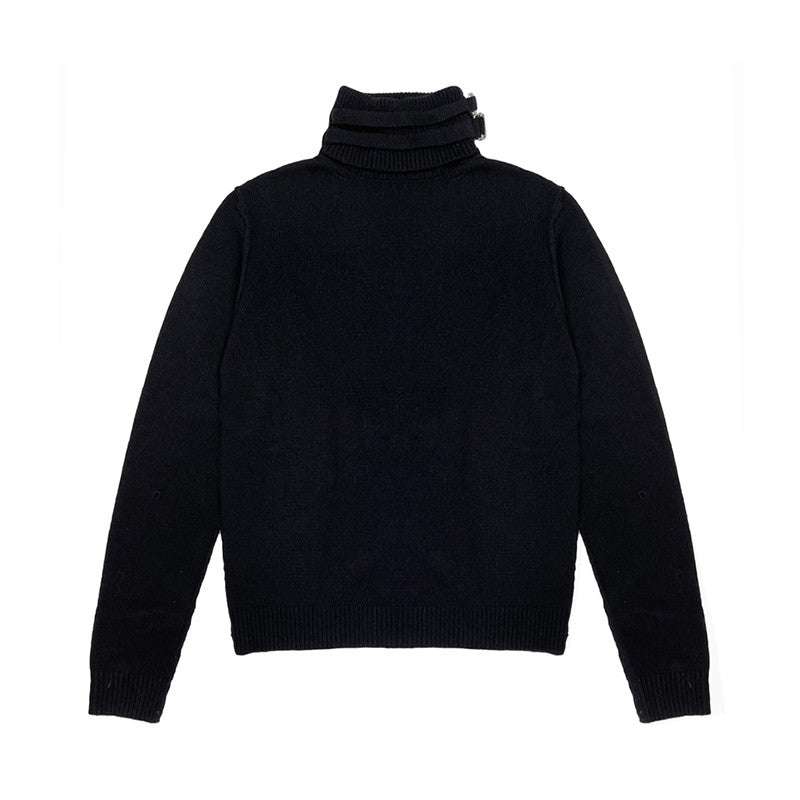 Raf Simons Men's Women's Autumn And Winter Slim Knit High Neckline Tie Buckle Casual Solid Color Long Sleeve Sweater Ngvp #1665