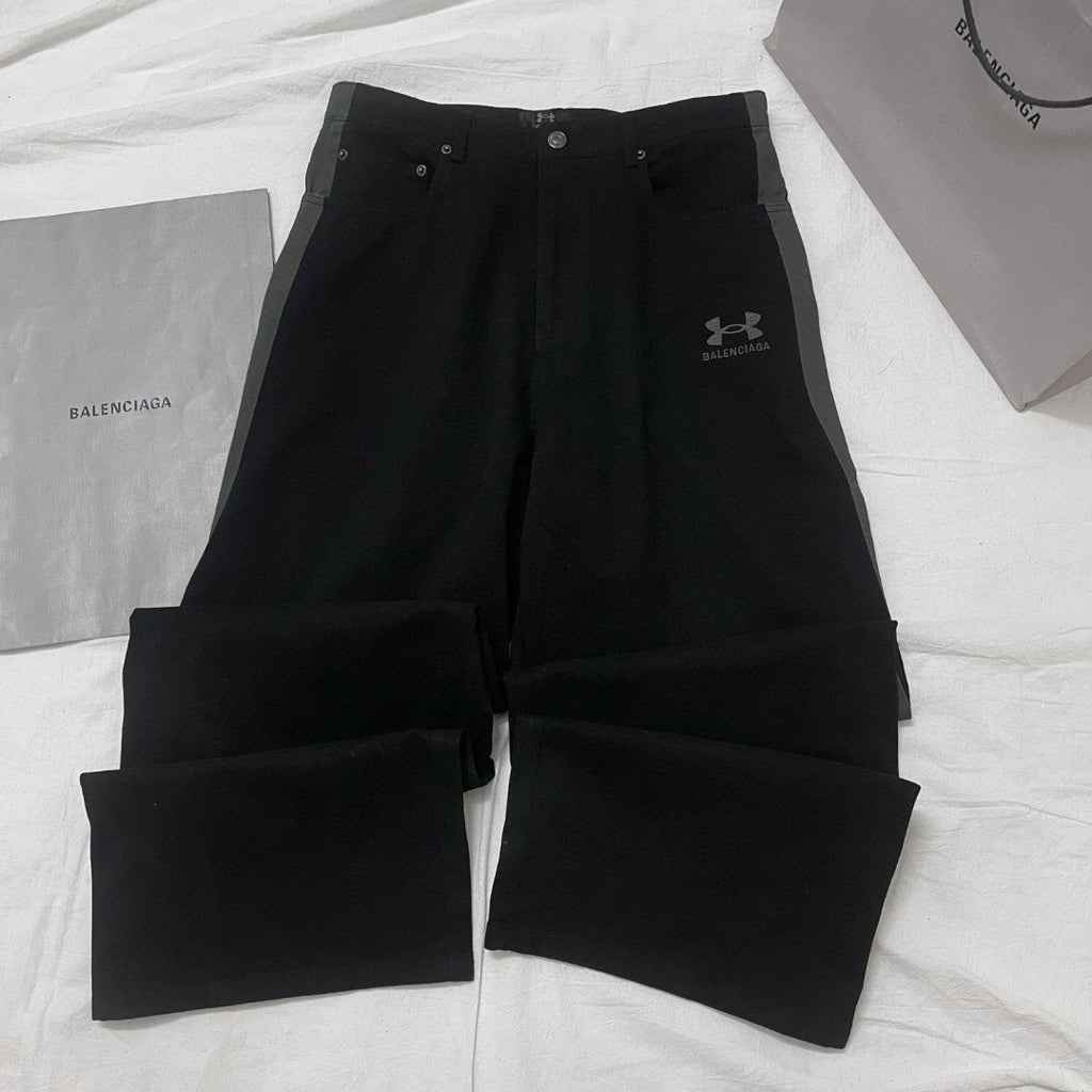 Balenciaga Men's Spring & Autumn Logo Printed Solid Color Lace-Up Mid-Rise Straight Leg Casual Pants #74653