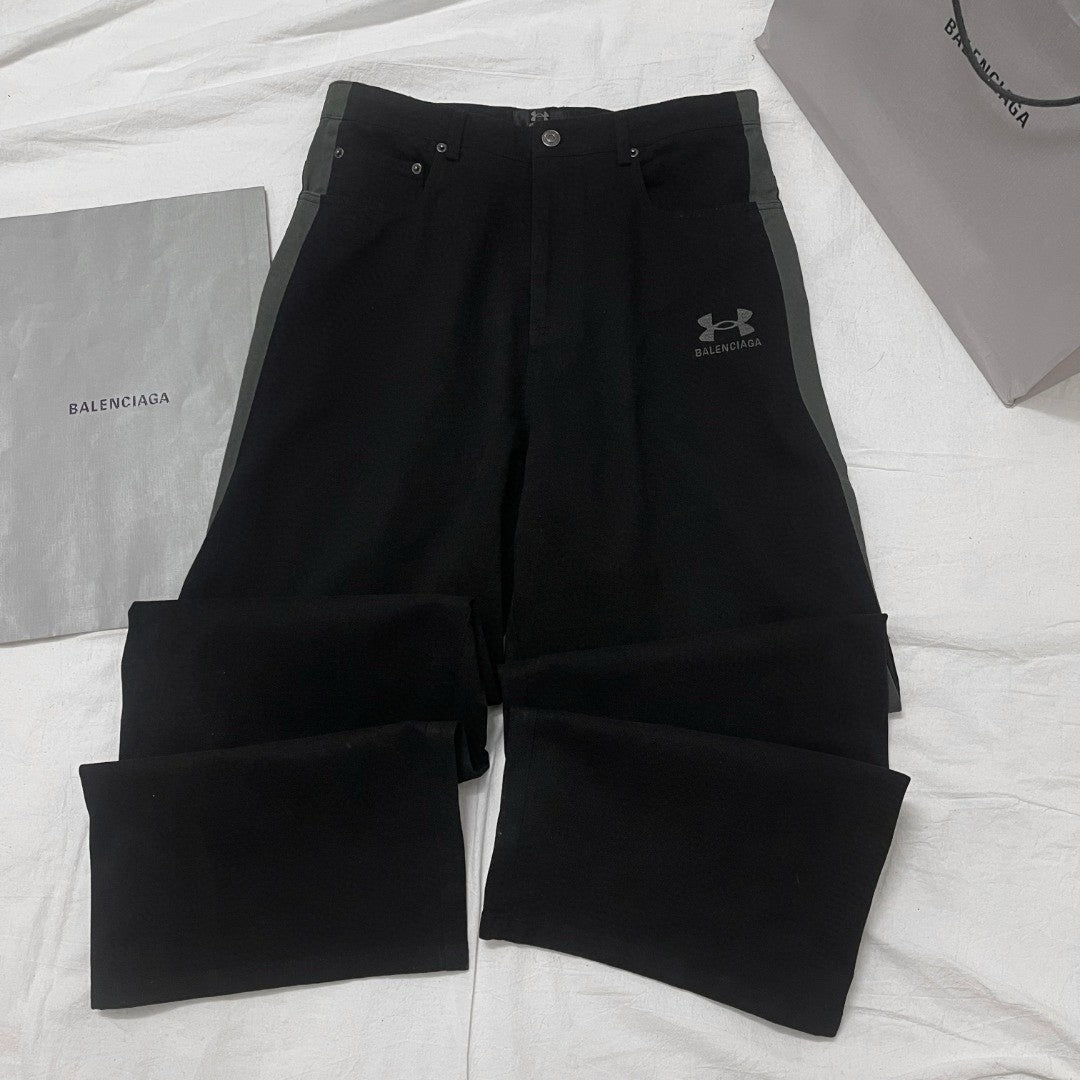 Balenciaga Men's Spring & Autumn Logo Printed Solid Color Lace-Up Mid-Rise Straight Leg Casual Pants #74653