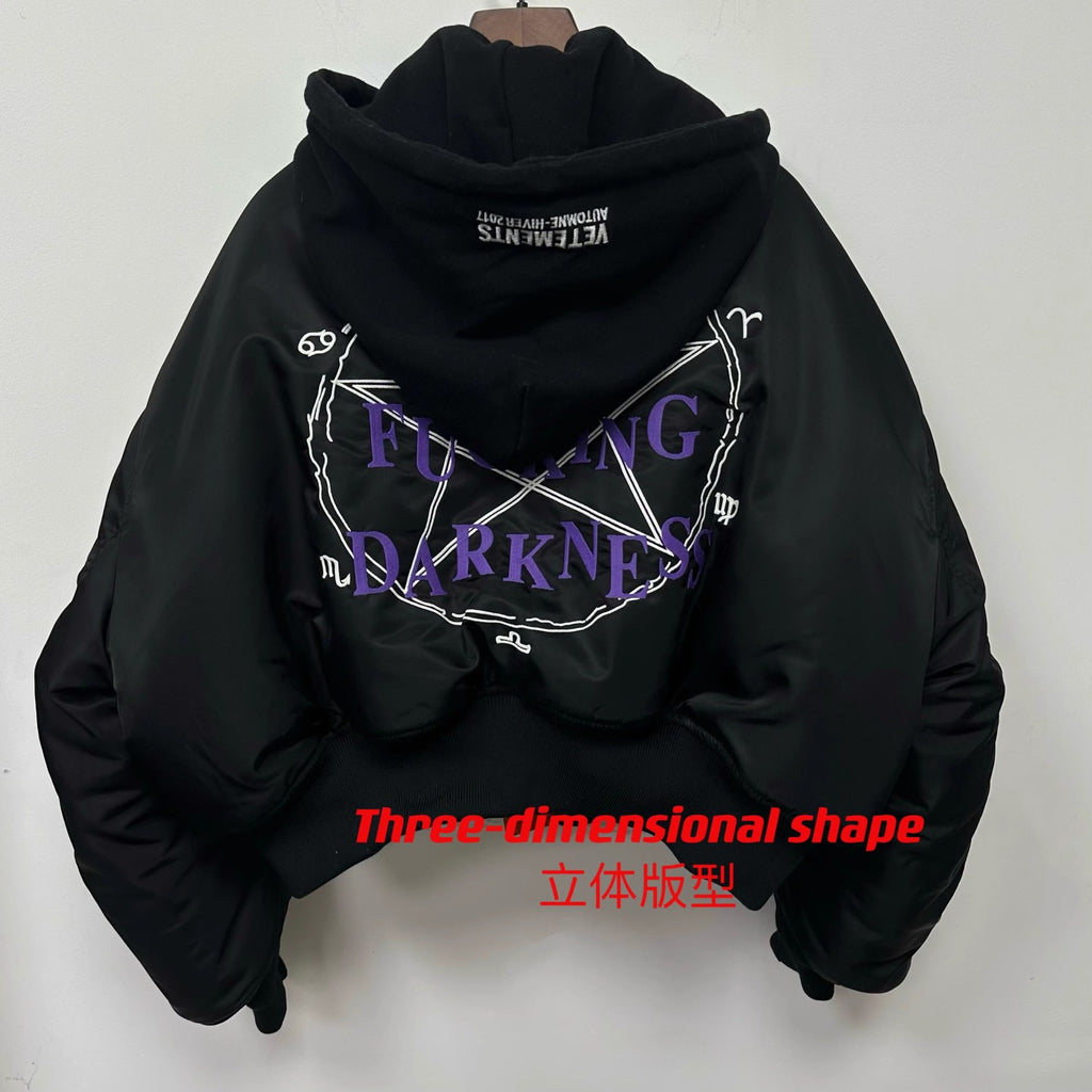 Vetements Men's Women's Autumn And Winter Solid Color Pattern Embroidery Short Zipper Long Sleeve Jacket Ngvp #9429