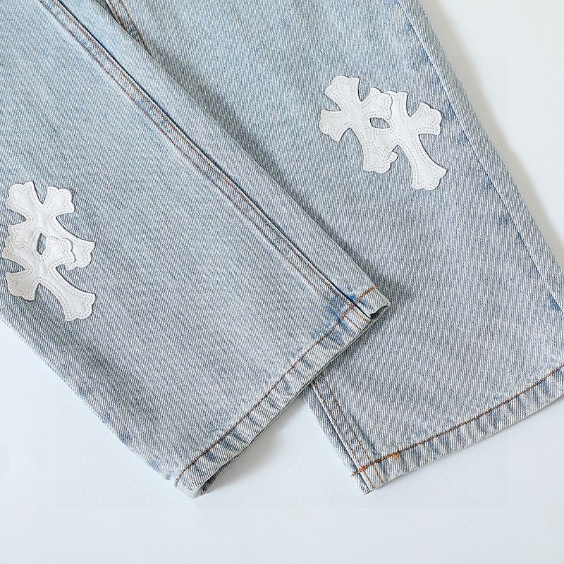 Chrome Hearts Light Blue Graffiti Jeans Pants #96564