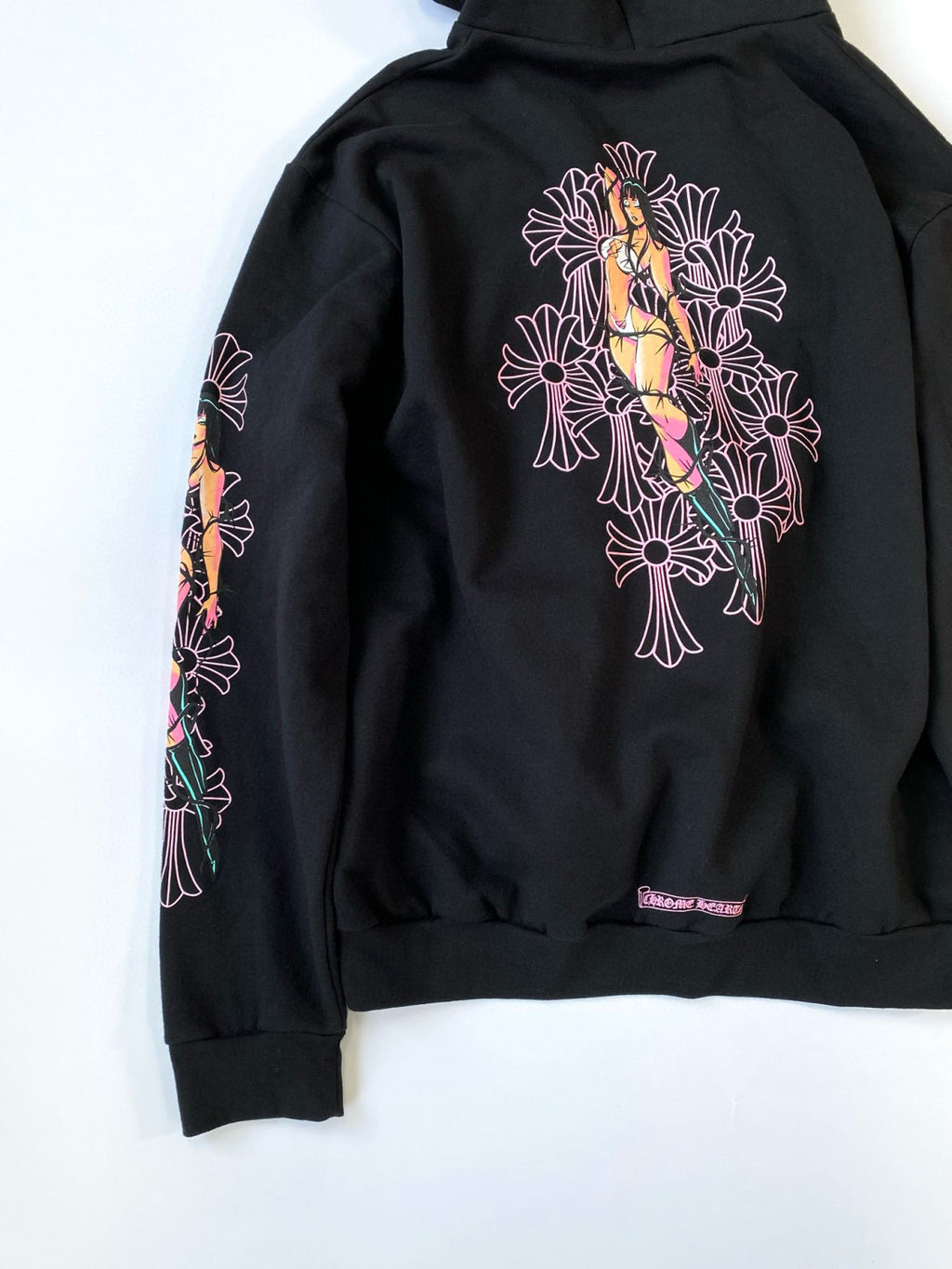 Chrome Hearts Men's Fall/Winter Fan Cross Graffiti Print Black Hooded Zipper Jacket #97956