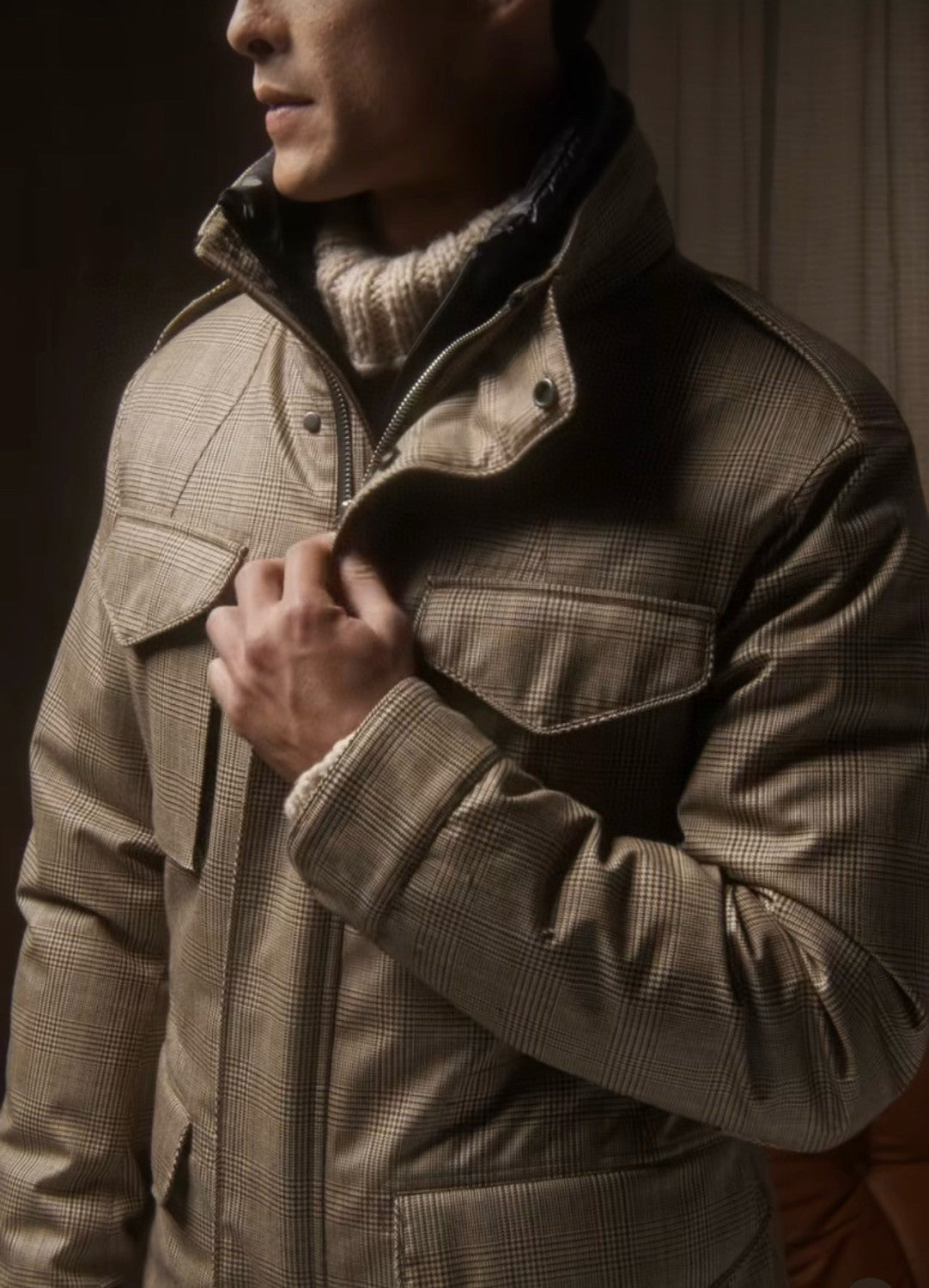 Montecore Men's Winter Down Jacket Classic Moon Prince of Wales Check Worsted Wool Down Jacket #97766