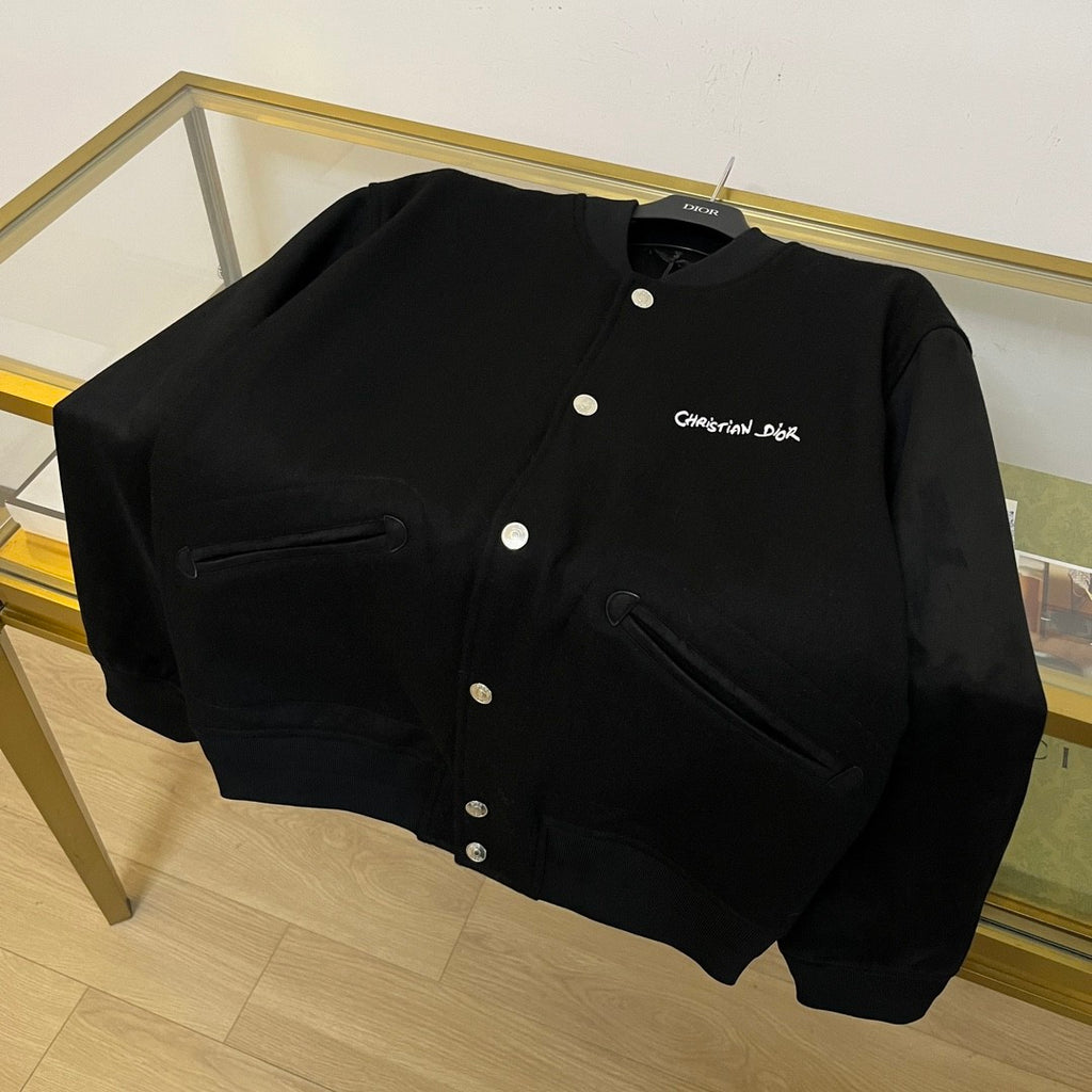 Dior Men's Fall And Winter Black Letter Print Single Breasted Long Sleeved Baseball Jacket #73172