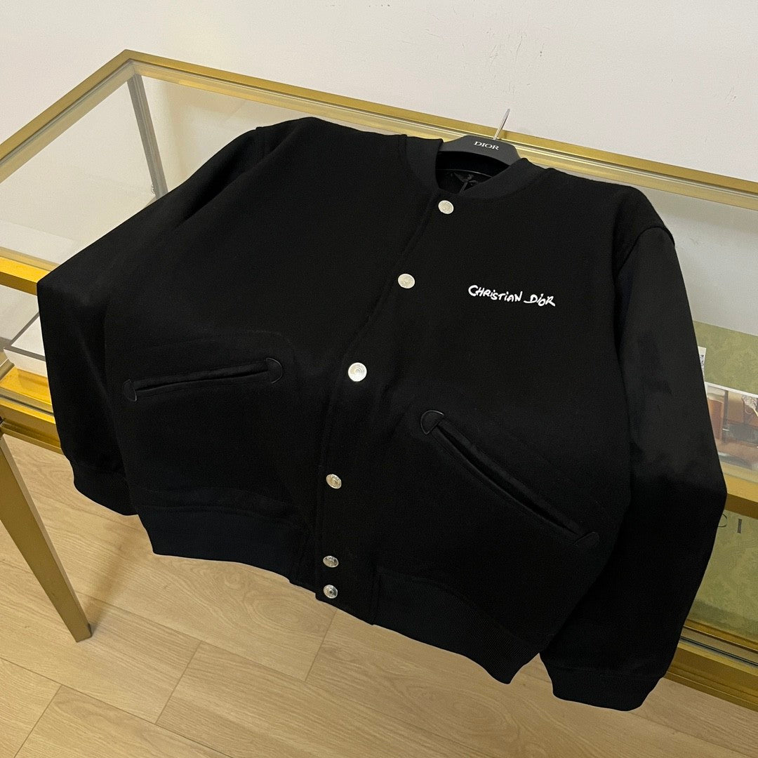 Dior Men's Fall And Winter Black Letter Print Single Breasted Long Sleeved Baseball Jacket #73172