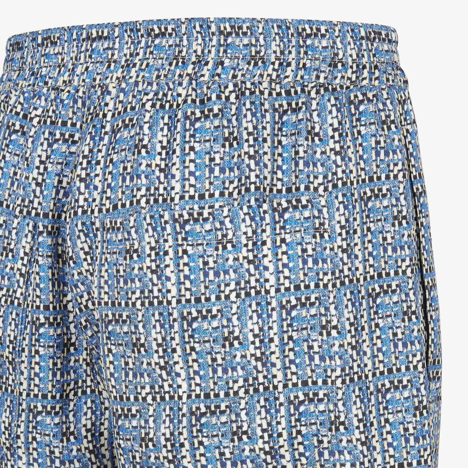 Fendi Men's Summer Blue Ff Full Print Single-Breasted Short-Sleeved Silk Shirt Casual Elastic Waist Fitted Shorts Ngvp #8663