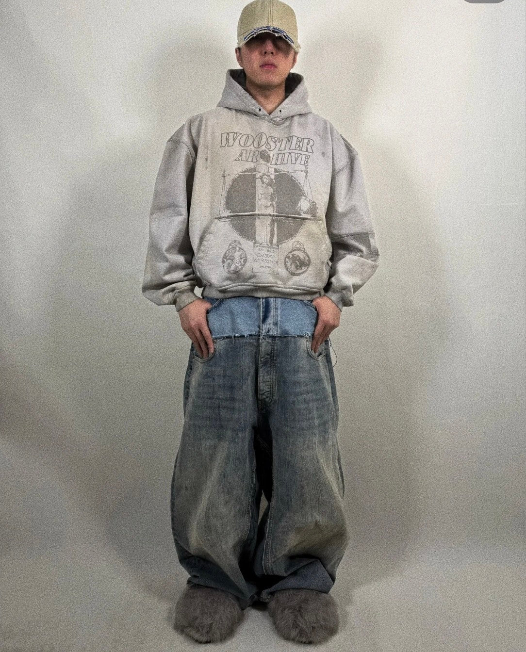 Balenciaga Men's Old Solid Color Splicing Old Jeans Casual Cut-Up Baggy Straight Pants Ngvp #1146