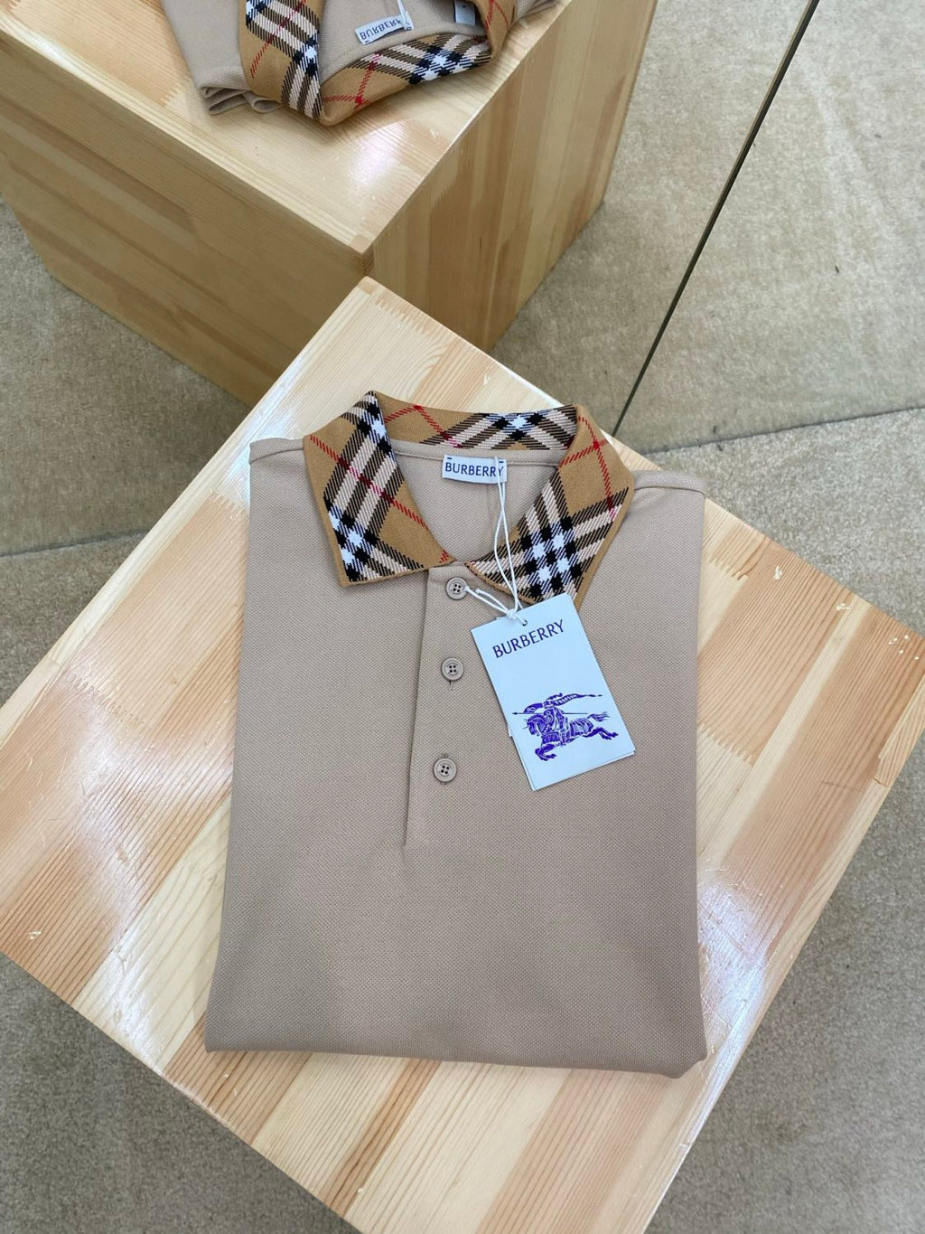 Burberry Men's Summer Check Printed Polo Neck Solid Color Short Sleeve T-Shirt #77499