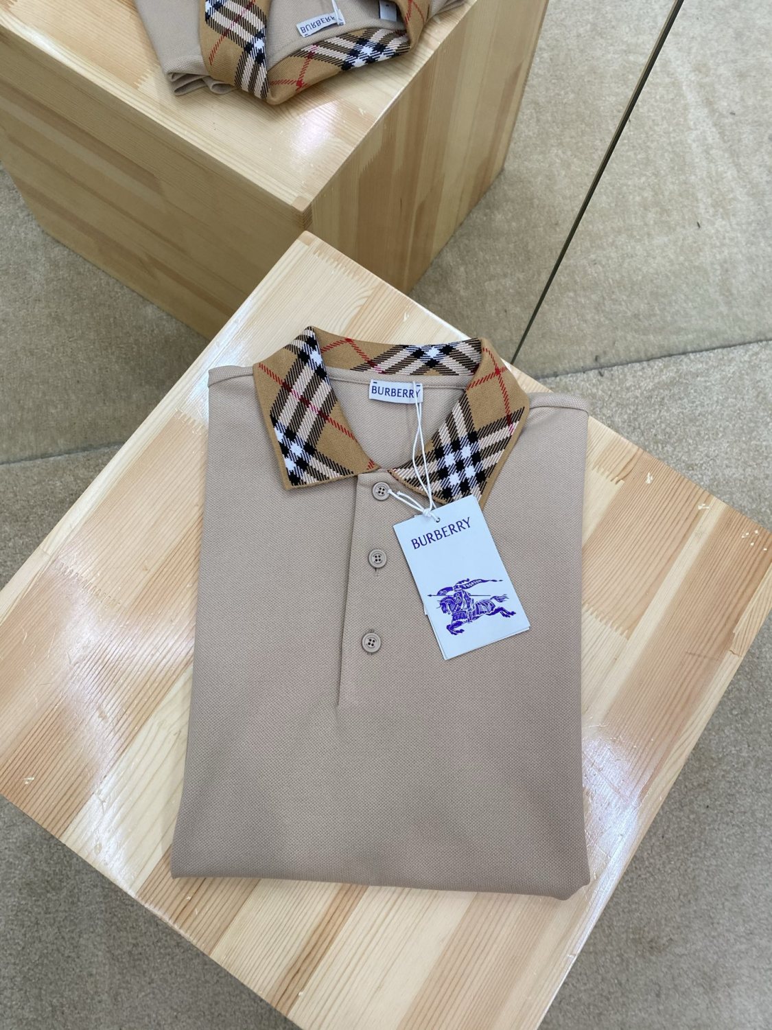 Burberry Men's Summer Check Printed Polo Neck Solid Color Short Sleeve T-Shirt #77499