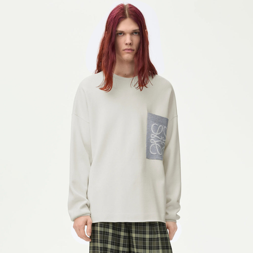 Loewe Men's And Women's Spring/fall Fashion Casual Crewneck Pullover Two Tone Patchwork Logo Knit Sweatshirt #79248