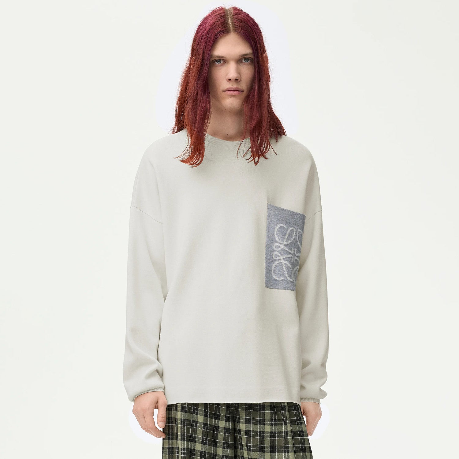Loewe Men's And Women's Spring/fall Fashion Casual Crewneck Pullover Two Tone Patchwork Logo Knit Sweatshirt #79248