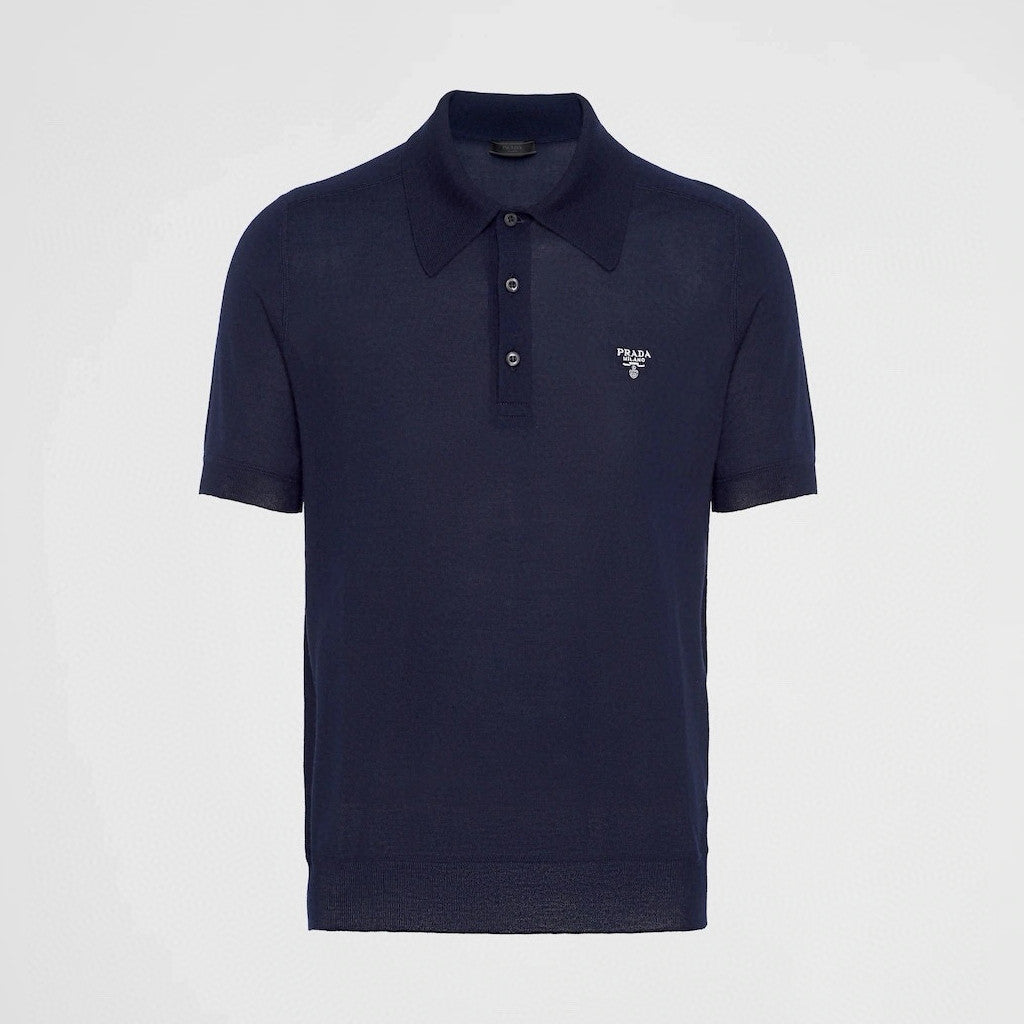 Prada Men's Summer Solid Color Embroidered Logo Wool Knit Polo Shirt Short Sleeve T-Shirt #98532