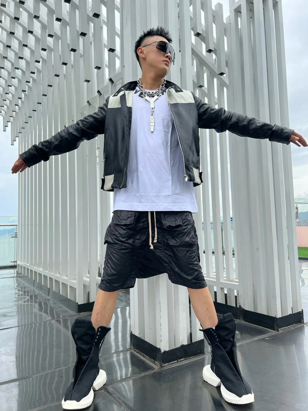 Rick Owens DRKSHDW Men's Spring/summer Retro High Street Thin Black Shorts Workwear Drawstring Pants  Ngvp #8794