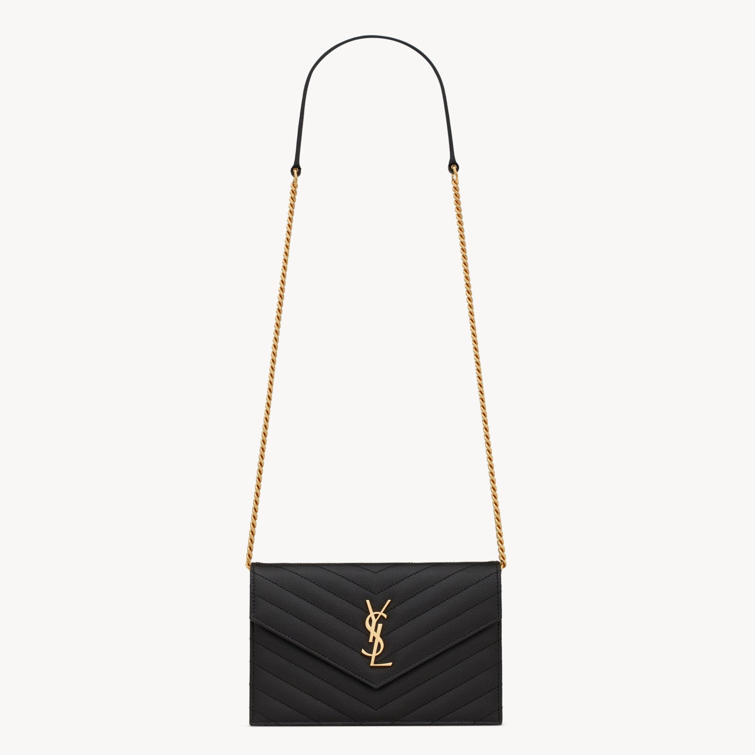 Saint Laurent Women's Classic Fashion Classic Cassandre Chain Wallet In Grain De Poudre Leather Logo Gold Chain Leather Shoulder Bag Crossbody Bag Bags Accessories 377828BOW021000 #78166