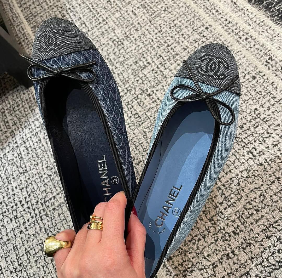 Chanel Women's Spring/Summer Solid Color Striped Printed Denim Ballet Flats Shoes #77258