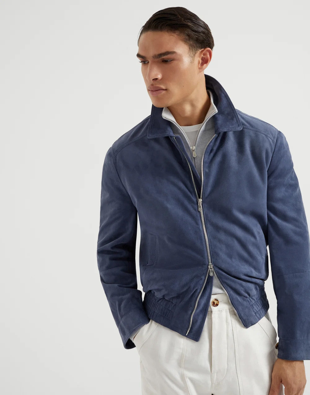 Brunello Cucinelli Men's Spring/Autumn Fashion Classic Solid Color Lapel Zipper Long Sleeve Suede Pilot Jacket #78284