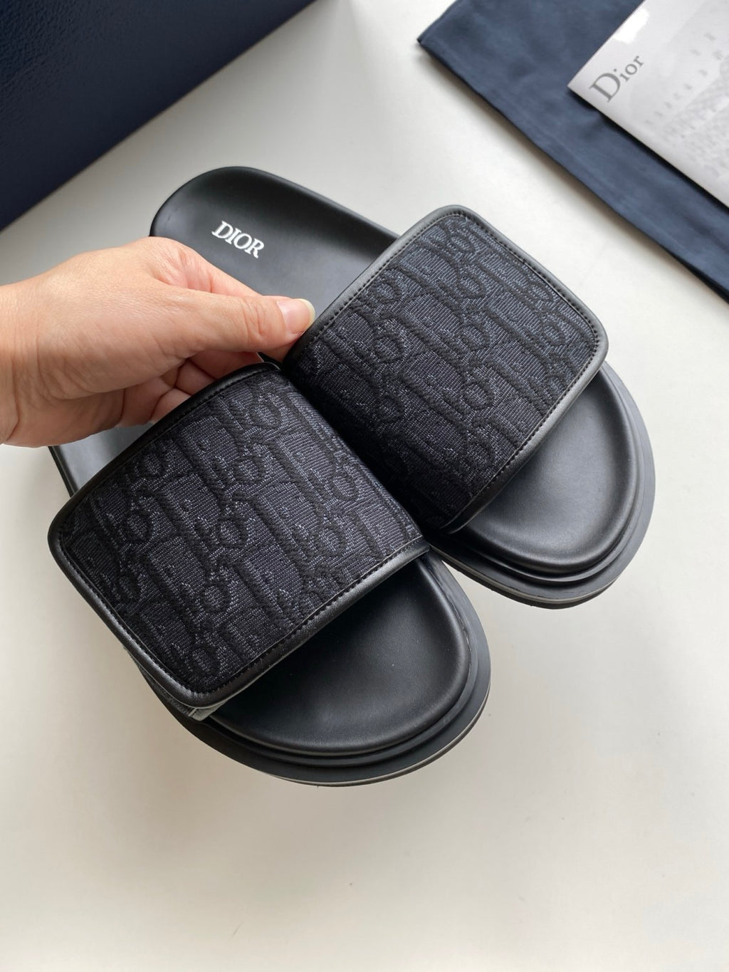 Dior Dior Aqua Men's And Women's Summer Fashion Casual Round Toe Open Back Oblique Print Fabric Flip Flops Sandals Shoes #79178