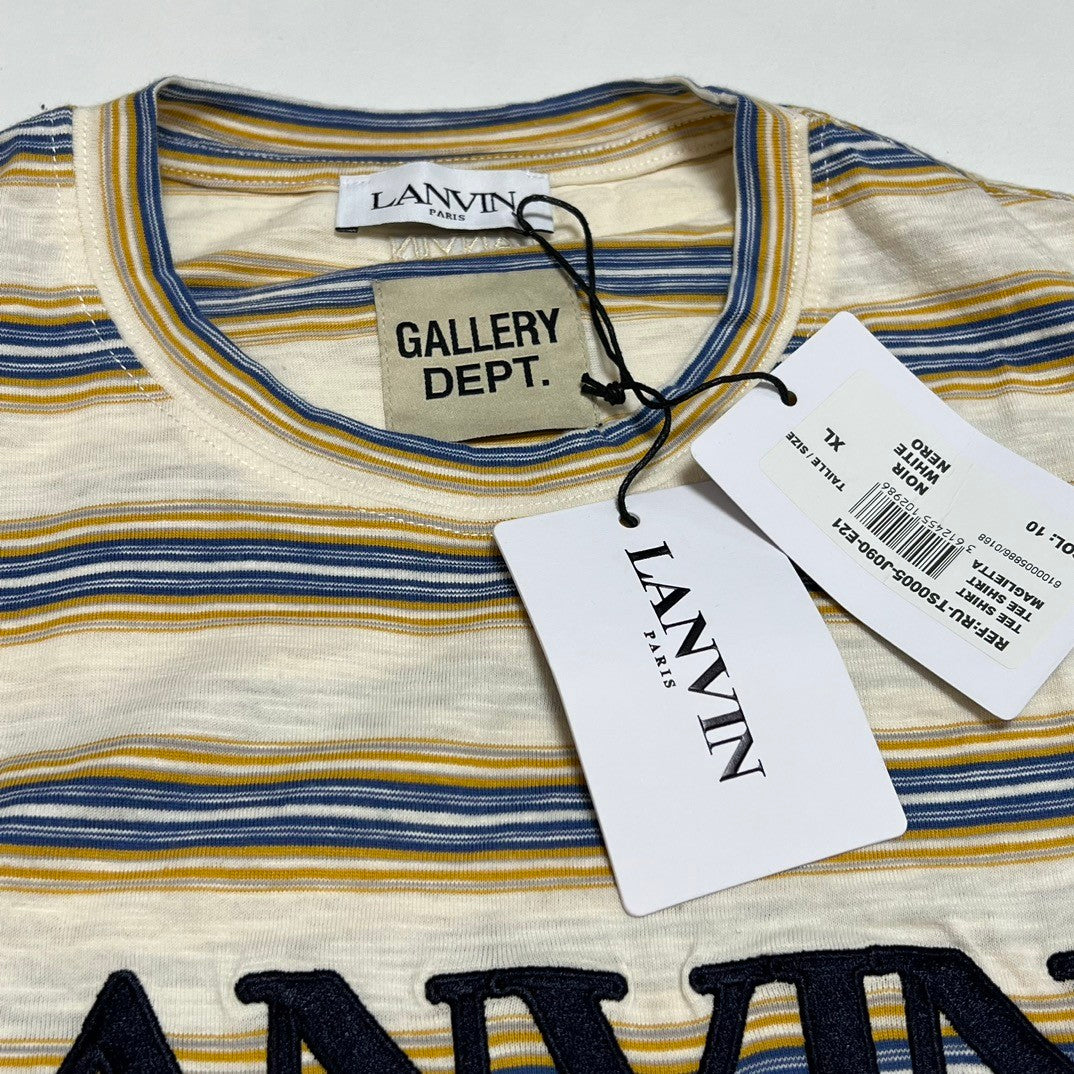 Lanvin X Gallery Dept Men's Summer Logo Letter Embroidery Stripe Round Neck Loose Short Sleeve T-Shirt #72353