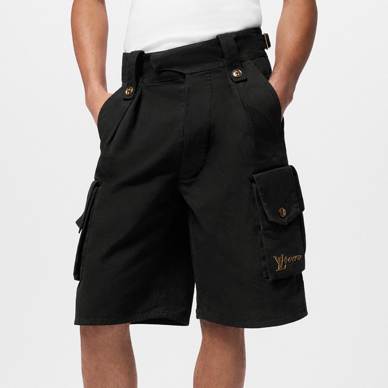 Louis Vuitton Men's Summer Black Logo Letter Loose 5 Points Short Pants #98875