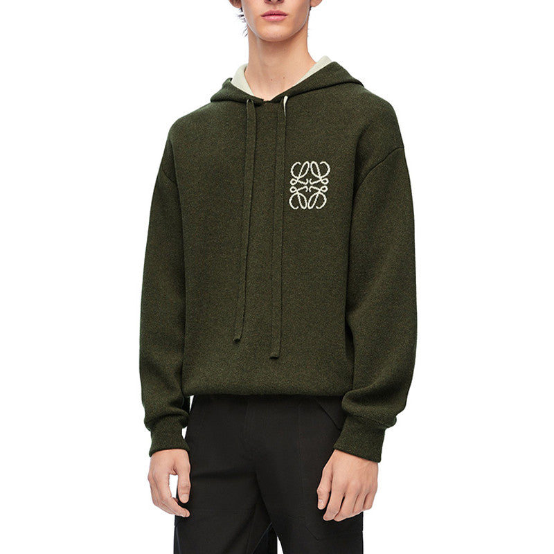 Loewe Men's High-Street Logo Jacquard Double-Layer Wool Casual Solid-Color Spring/Fall Long-Sleeve Pullover Hoodie Sweatshirt #81712