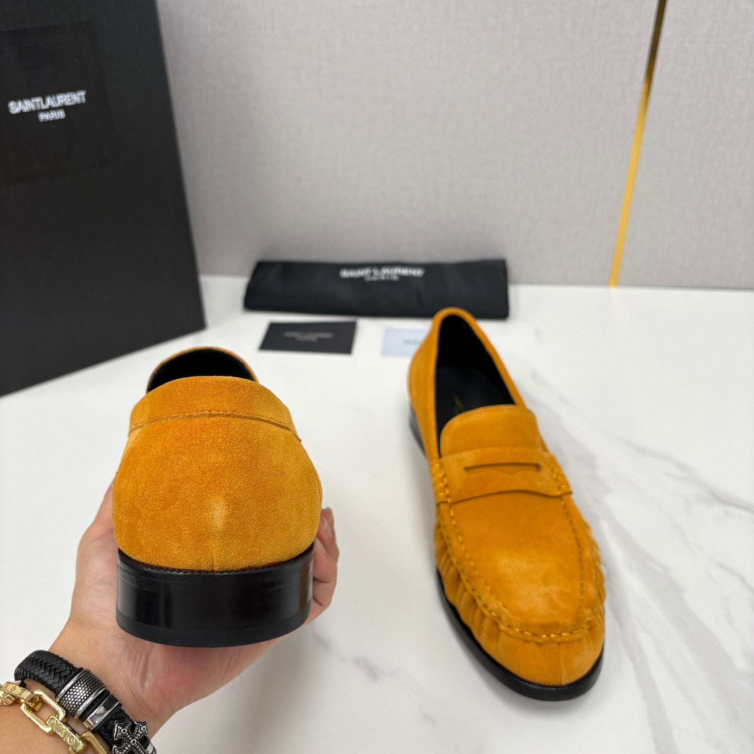 Saint Laurent LE LOAFER Supple in Suede in Brown #383805