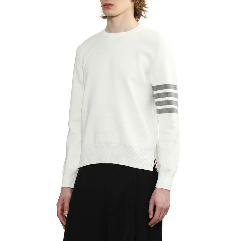 Thom Browne Men's Spring. Autumn And Winter Round Neck Solid Color Cotton Striped Long Sleeve Pullover Knitted Sweater Ngvp #1944
