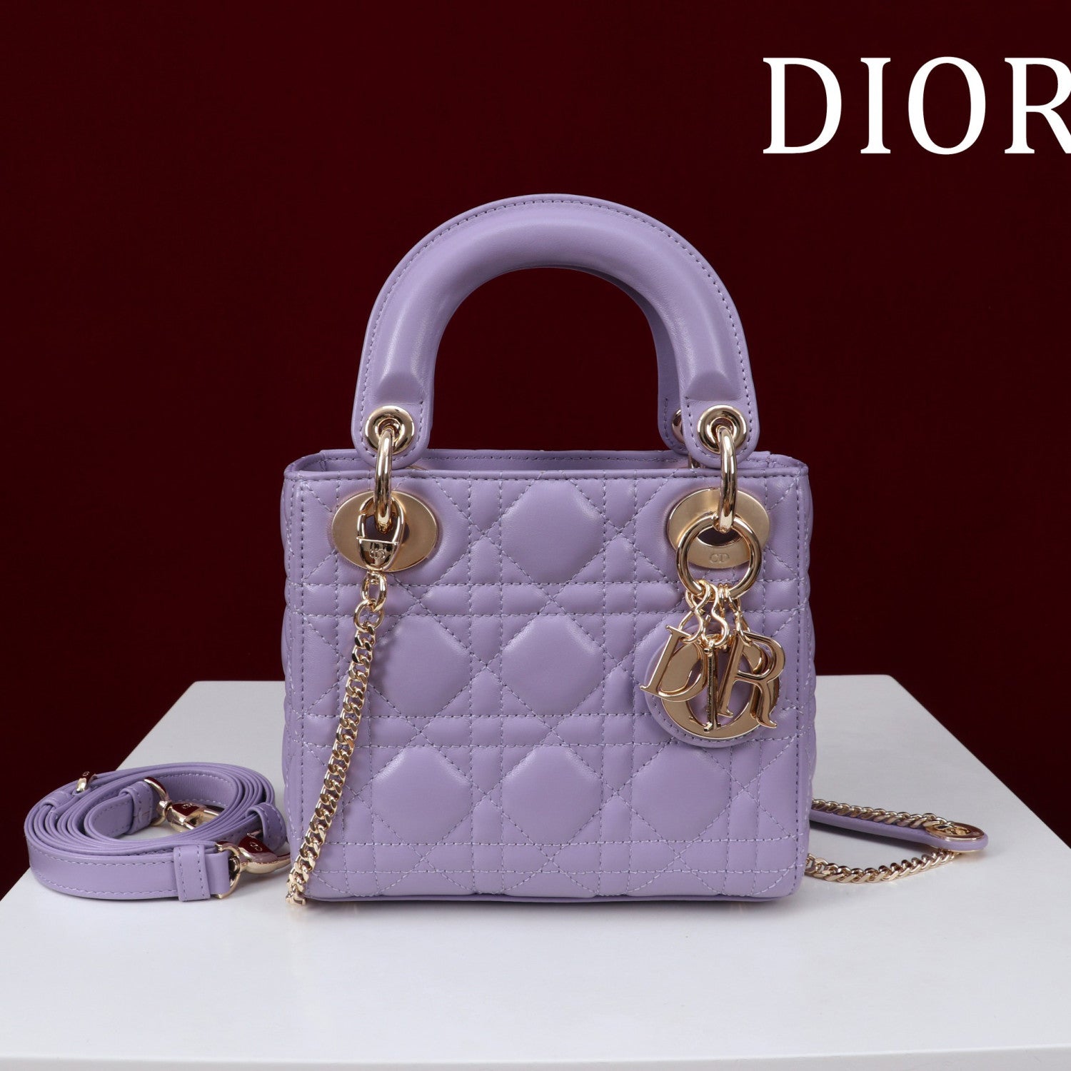 Dior Lady Women's Solid Color Metal Pendant Removable Chain Shoulder Strap Wicker Pattern Sheepskin Leather Single Shoulder Crossbody Handbag Bag Bags #77461