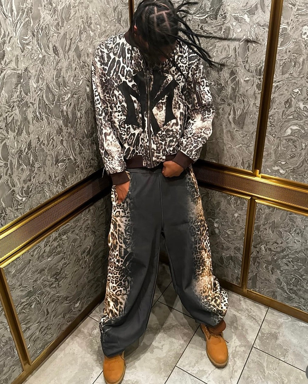 Mowalola X Ksubi Limited Edition Leopard Print Distressed Bomber Jacket Denim Cotton Jacket Fashionable High Street Cool Zipper Jacket Ngvp #2252