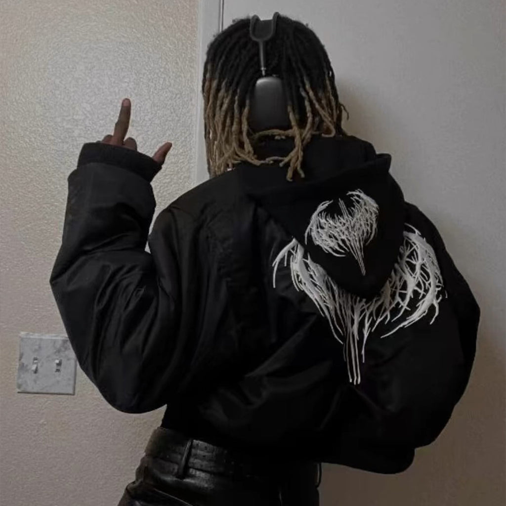 GRAILZ Playboi Carti Narcissist Cropped Bomber Jacket Men's Autumn And Winter Embroidered Logo Zipper Long Sleeve Solid Color Hooded Jacket Coat #71839