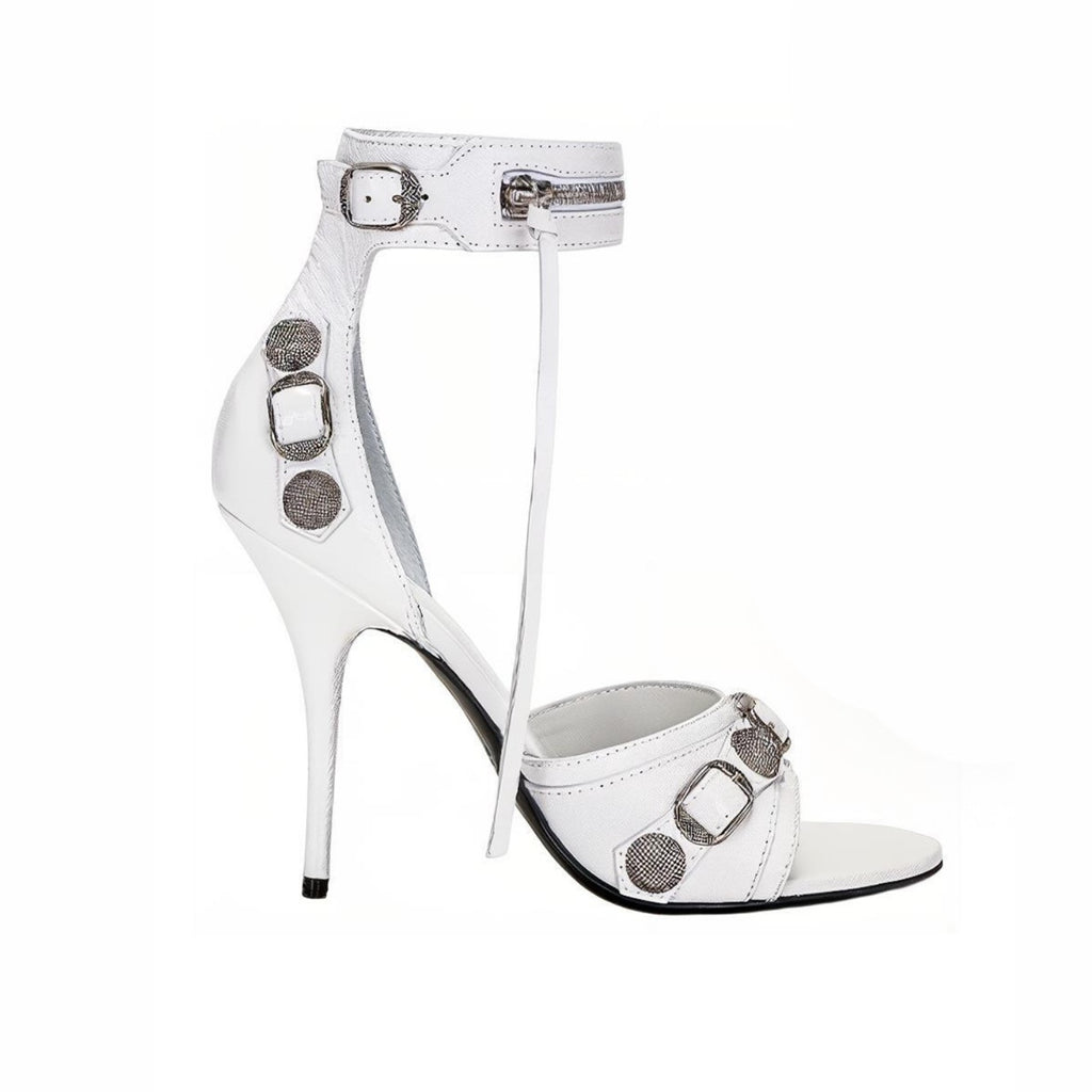 Balenciaga Cagole High Heeled Sandals Women's Spring And Summer Fashion Metal Rivets High Heeled Leather Shoes #81237
