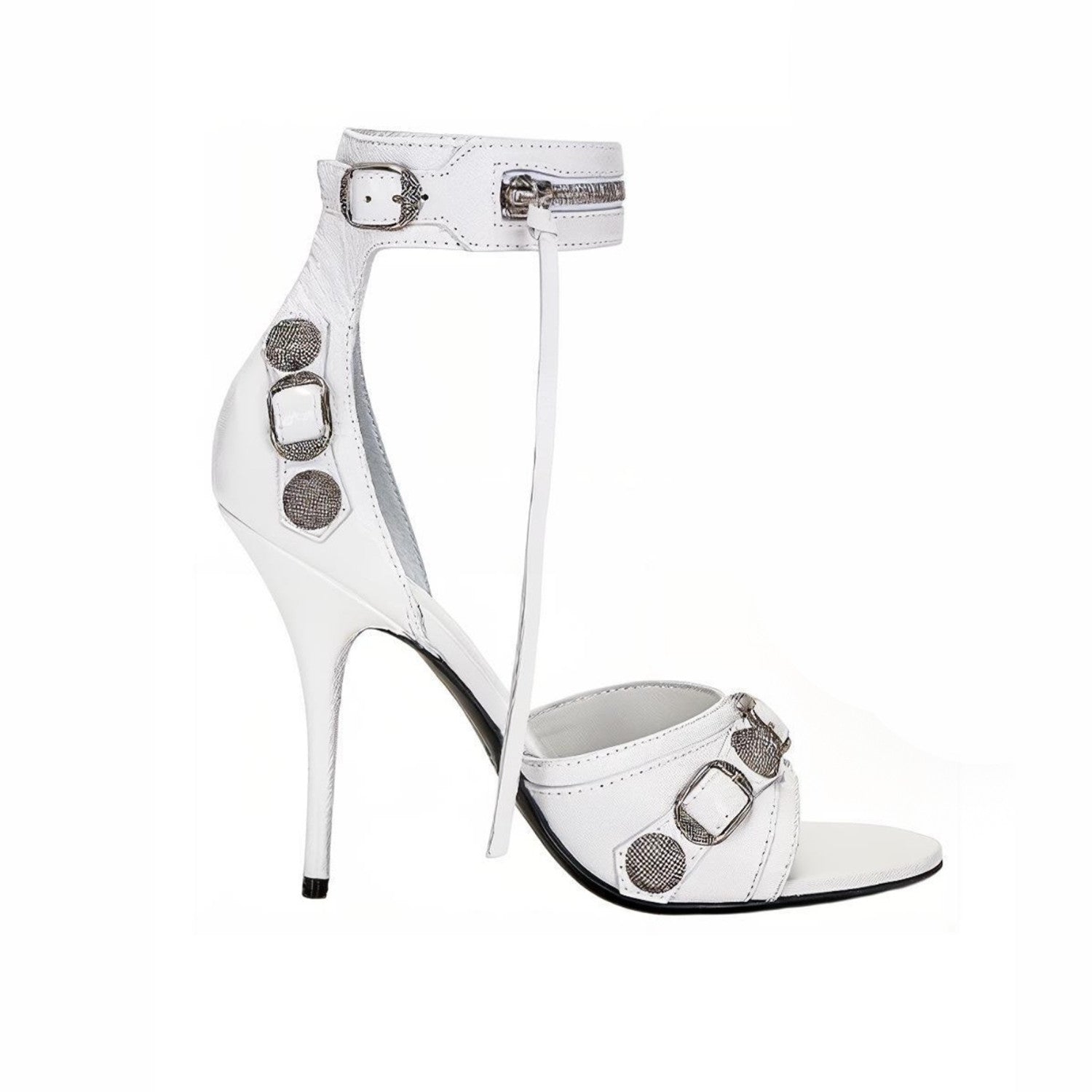 Balenciaga Cagole High Heeled Sandals Women's Spring And Summer Fashion Metal Rivets High Heeled Leather Shoes #81237