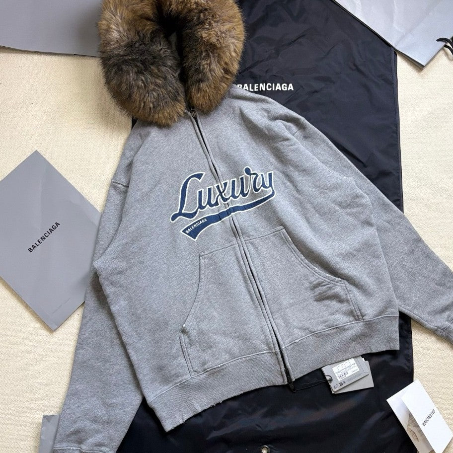 Balenciaga LUXURY SCRIPT Men's And Women's Fall/Winter Fashion Casual Solid-Color Hooded Zipper Drop Shoulder Oversized Long Sleeve Jacket #78933