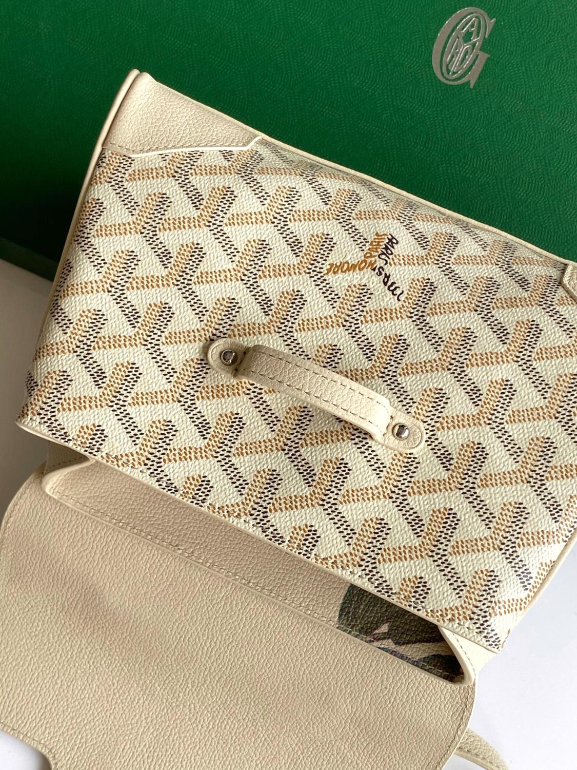 GOYARD Saigon Women's Solid Color Wooden Handle Canvas and Calfskin Shoulder Bag Handbag Bags #77774