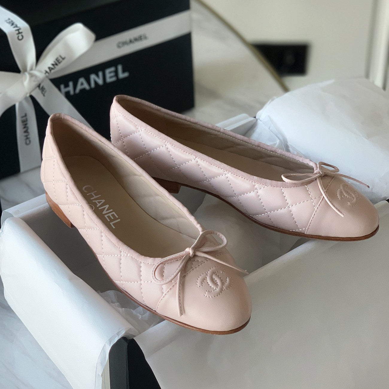 Chanel Women's Spring/Summer Solid Color Diamond Textured Leather Ballet Shoes #77665