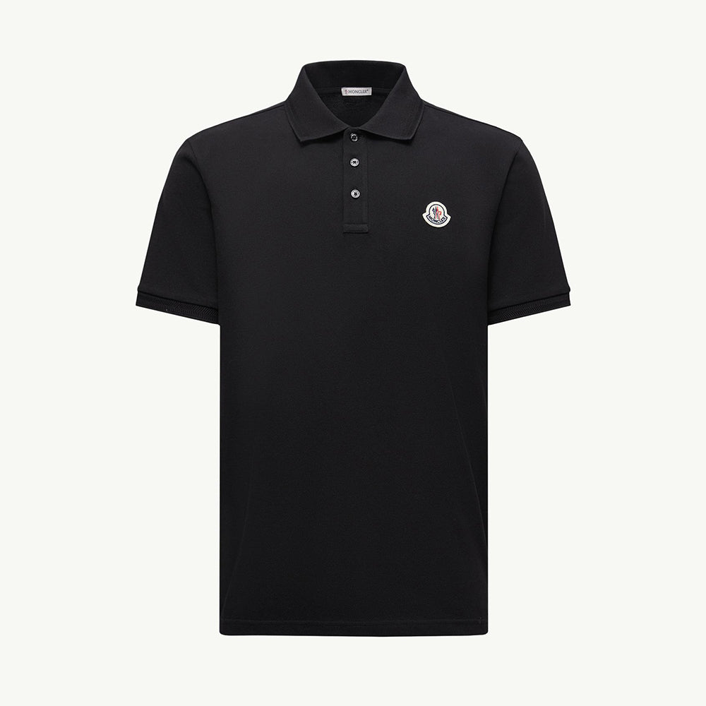 Moncler Black Logo Patch Cotton Piquet Polo Shirt Polos T-shirts #375497