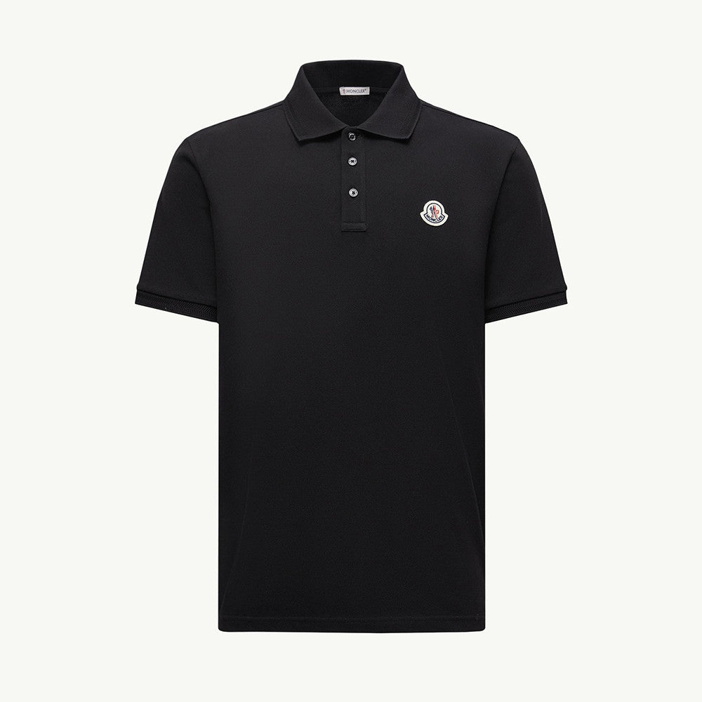Moncler Black Logo Patch Cotton Piquet Polo Shirt Polos T-shirts #375497